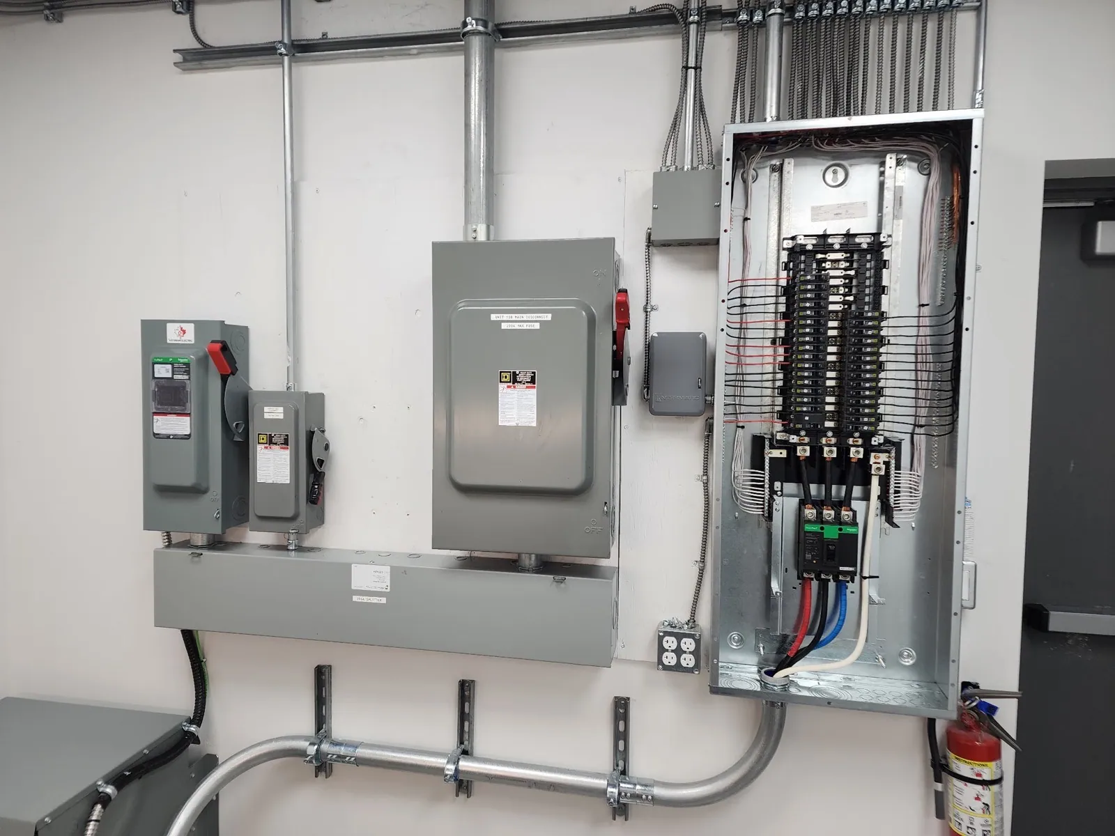 Veteran Electric panel installation with organized wiring and conduit